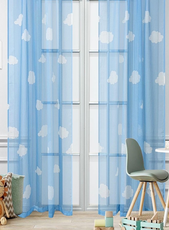 AiFMQQ Cartoon Print White Cloud Sheer Curtains for Kids Bedroom Living Room Rod Pocket Top 2 Panels 63 Inches Long Blue Light-Filtering Sheer Curtain for Nursery Baby Room (W42 L63 inch,Blue Sheer) - Image 2